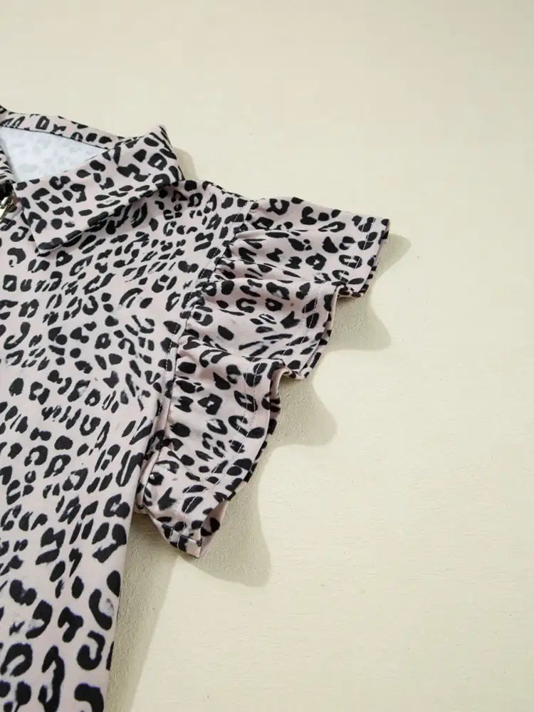Leopard Print Cap Sleeve Top and Shorts Summer Set