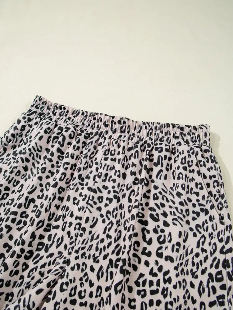 Leopard Print Cap Sleeve Top and Shorts Summer Set