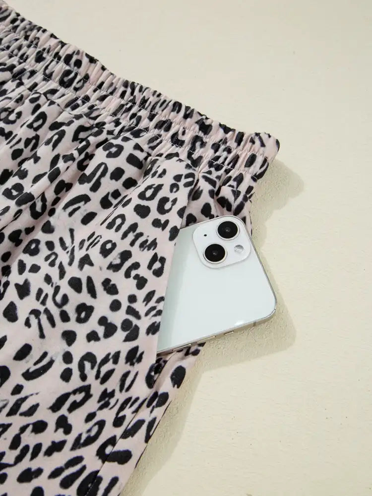 Leopard Print Cap Sleeve Top and Shorts Summer Set