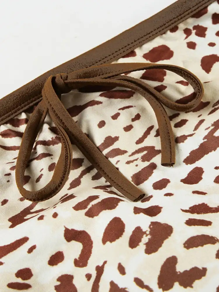 Leopard Print Strapless Top and Skirt Two-Piece Set