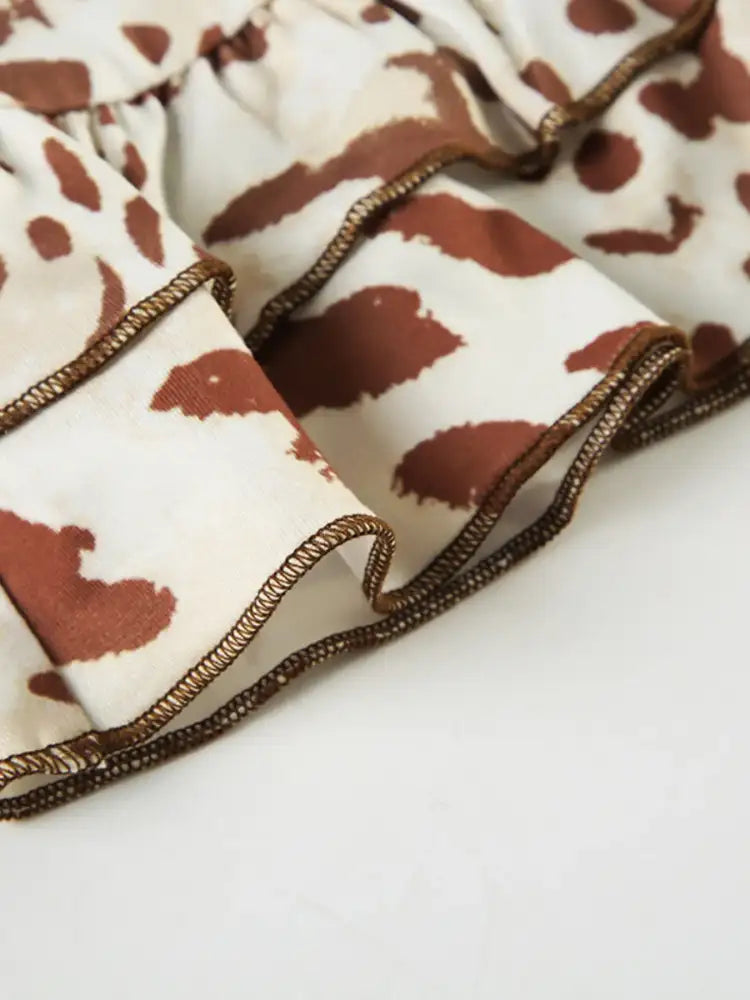 Leopard Print Strapless Top and Skirt Two-Piece Set