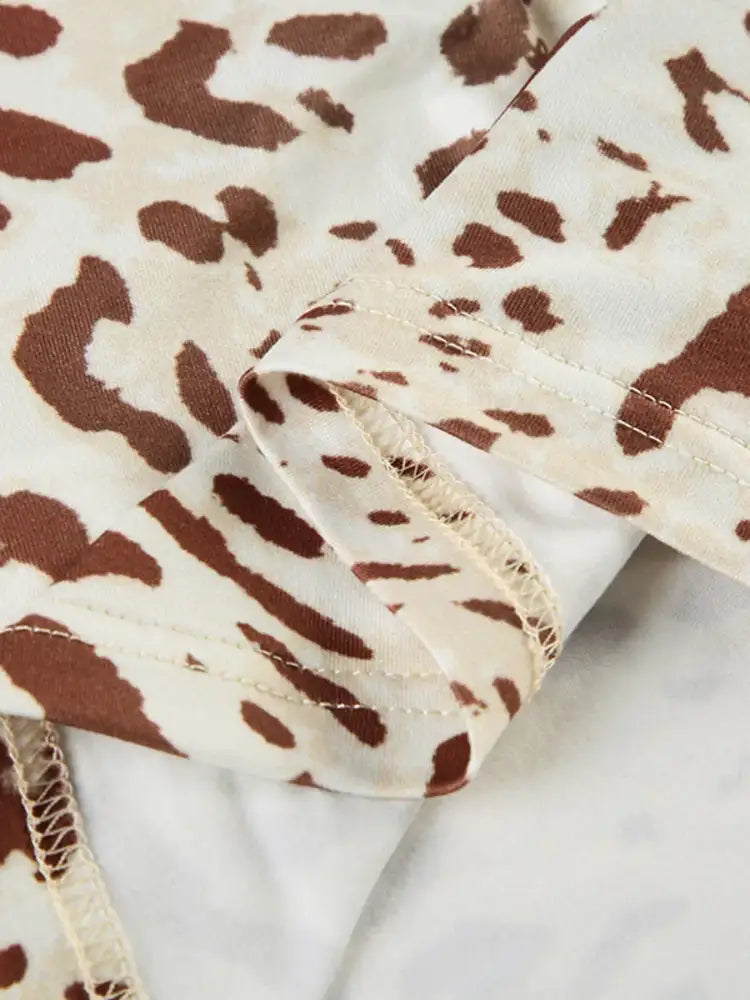 Leopard Print Strapless Top and Skirt Two-Piece Set