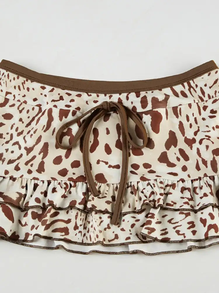 Leopard Print Strapless Top and Skirt Two-Piece Set