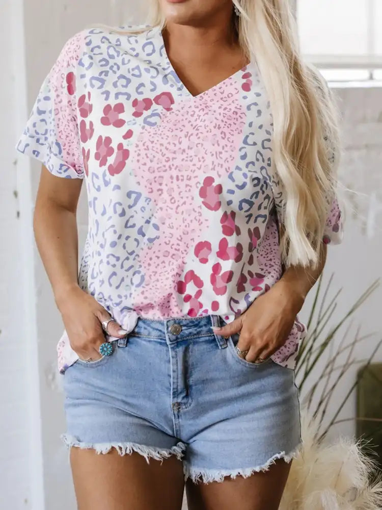 Leopard Print V-Neck Casual Blouse