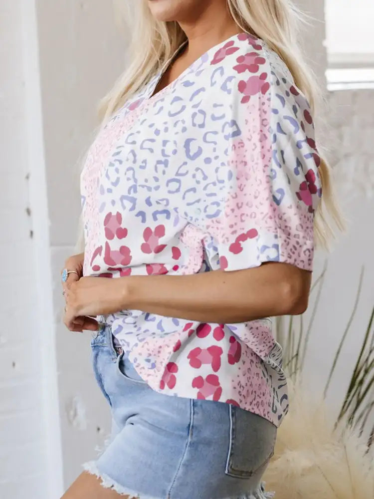 Leopard Print V-Neck Casual Blouse