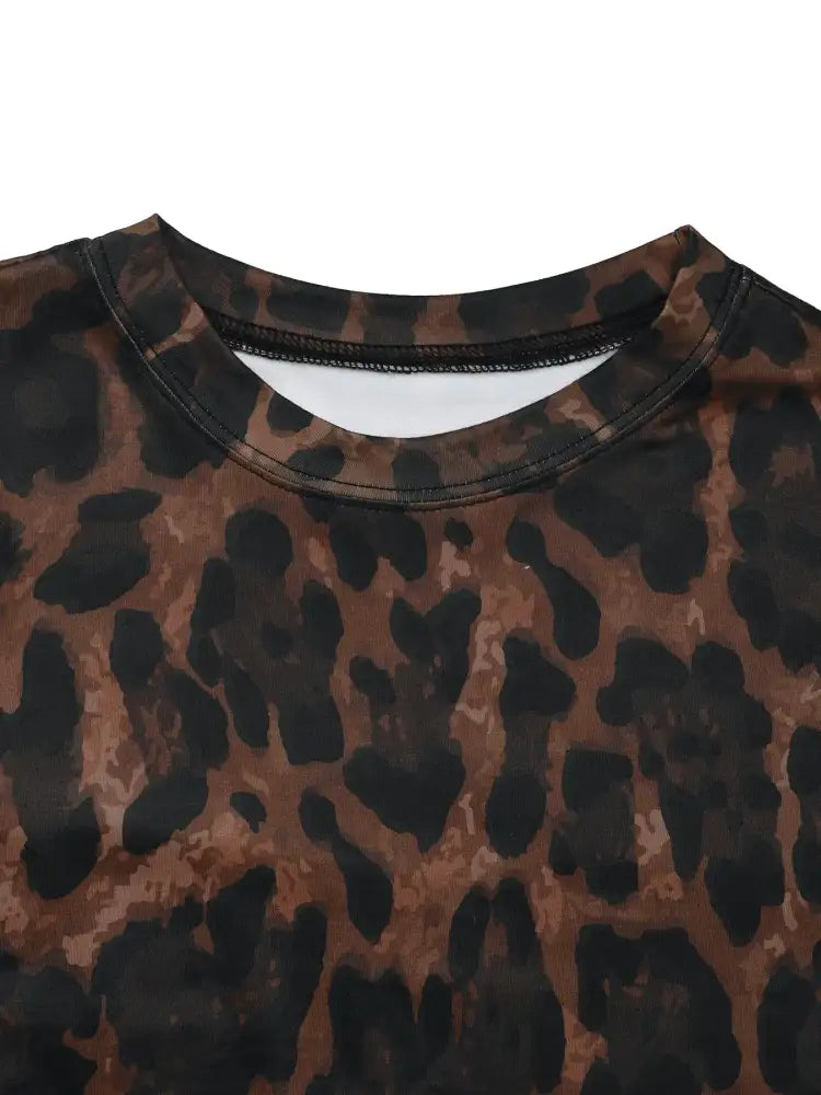 Leopard Round Neck Top and Skirt Set