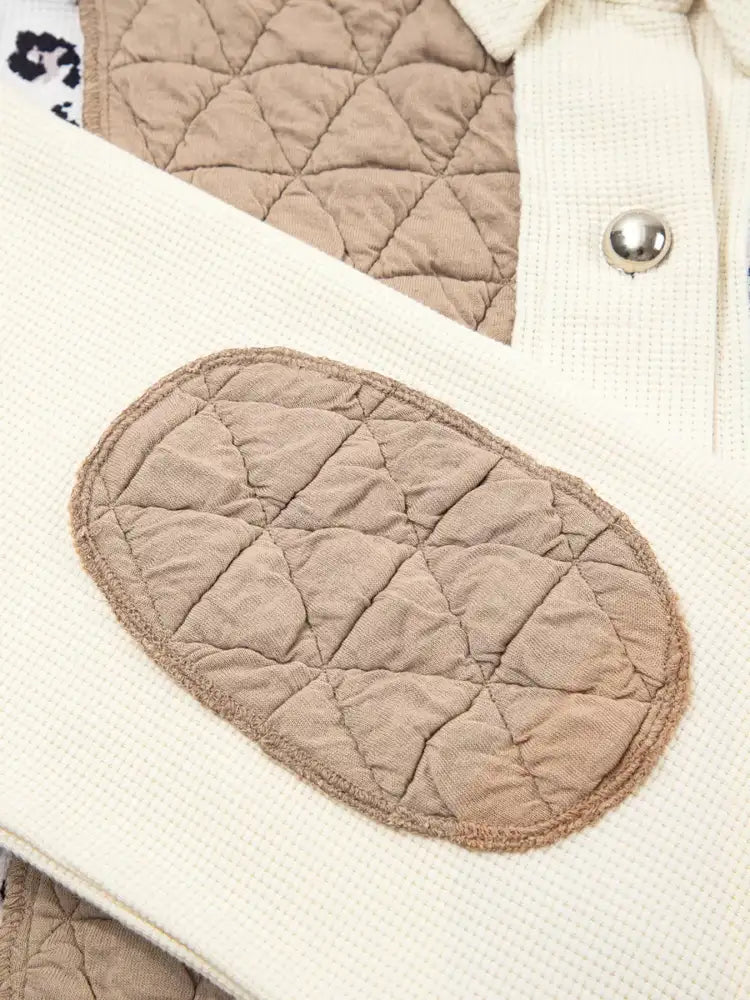 Leopard Waffle Quilted Patchwork Button Front Jacket