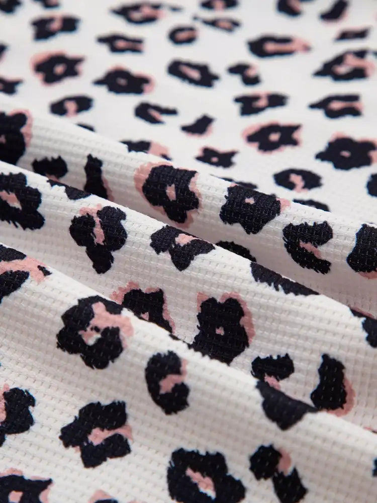 Leopard Waffle Quilted Patchwork Button Front Jacket