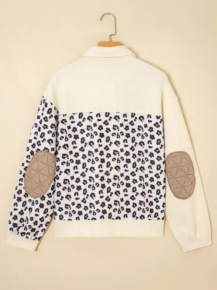 Leopard Waffle Quilted Patchwork Button Front Jacket