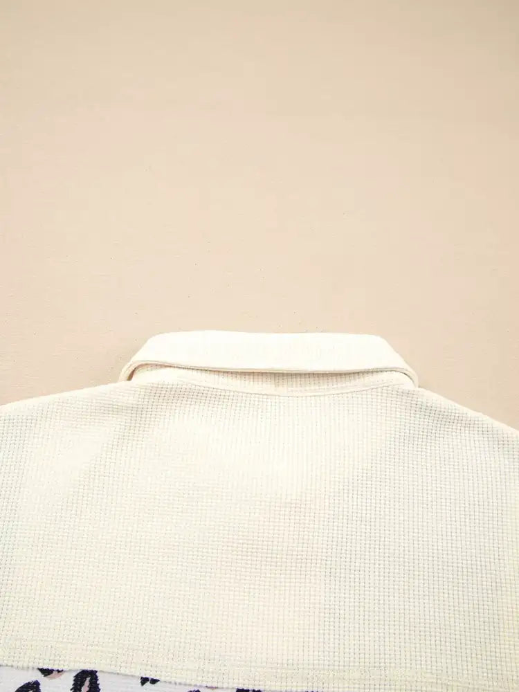 Leopard Waffle Quilted Patchwork Button Front Jacket