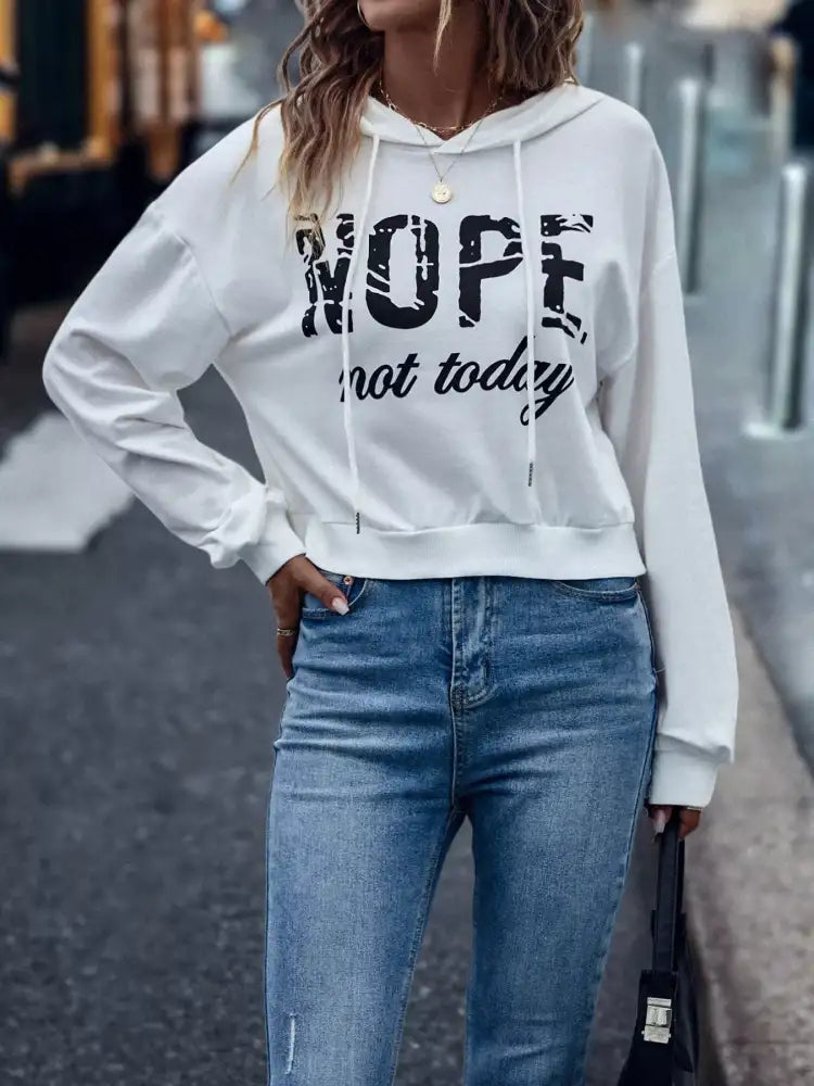 Letter Graphic Long Sleeve Drawstring Hoodie