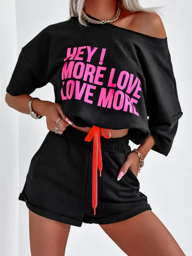 Letter Graphic Top and Shorts Set