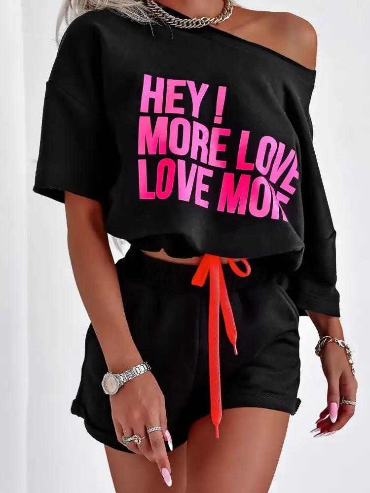Letter Graphic Top and Shorts Set