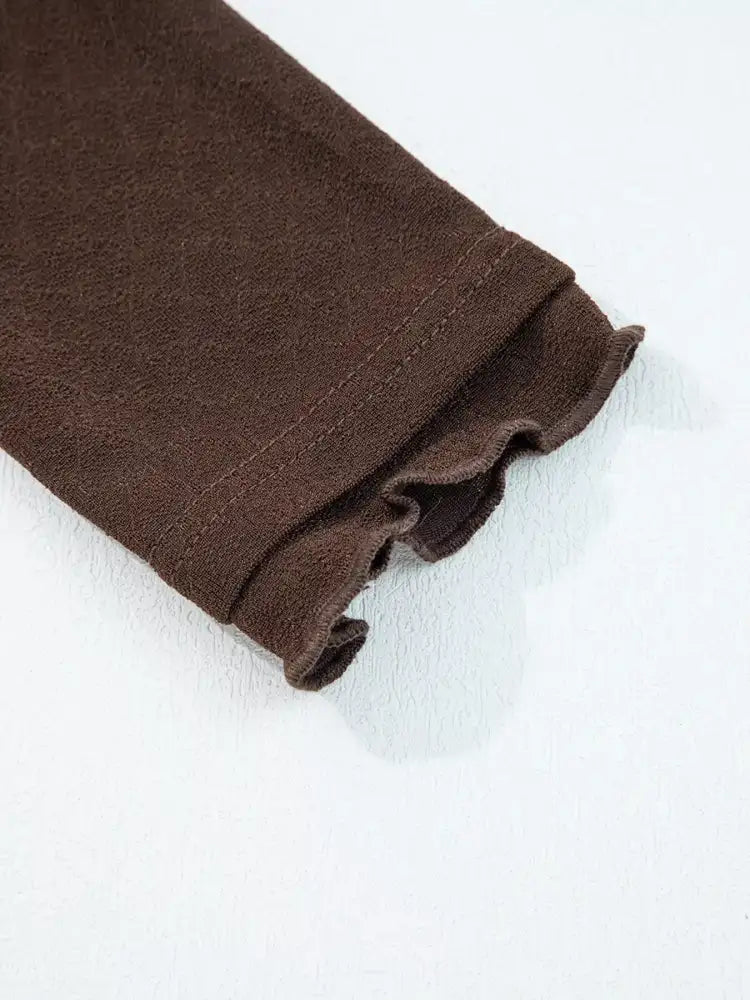 Lettuce Trim Raw Seam Patchwork Jacquard Long Sleeve Top