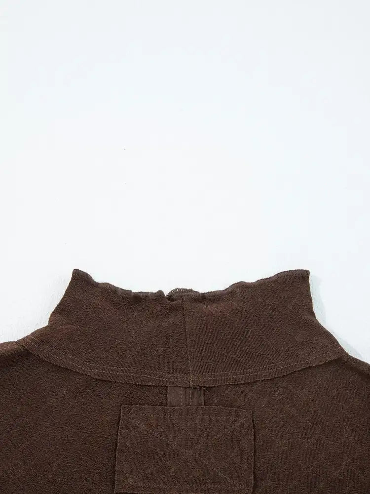 Lettuce Trim Raw Seam Patchwork Jacquard Long Sleeve Top