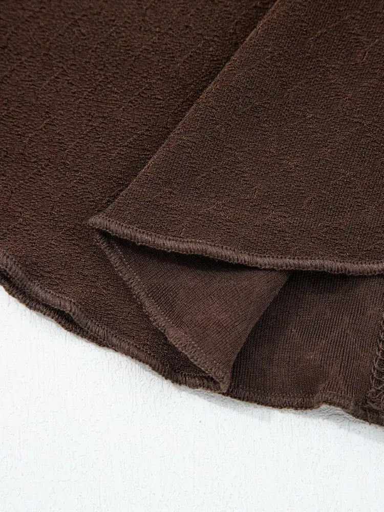 Lettuce Trim Raw Seam Patchwork Jacquard Long Sleeve Top