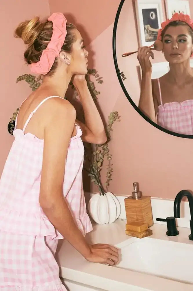 Lime ’N’ Chili Gingham Ruffle Trim Cami and Shorts Pajama Set