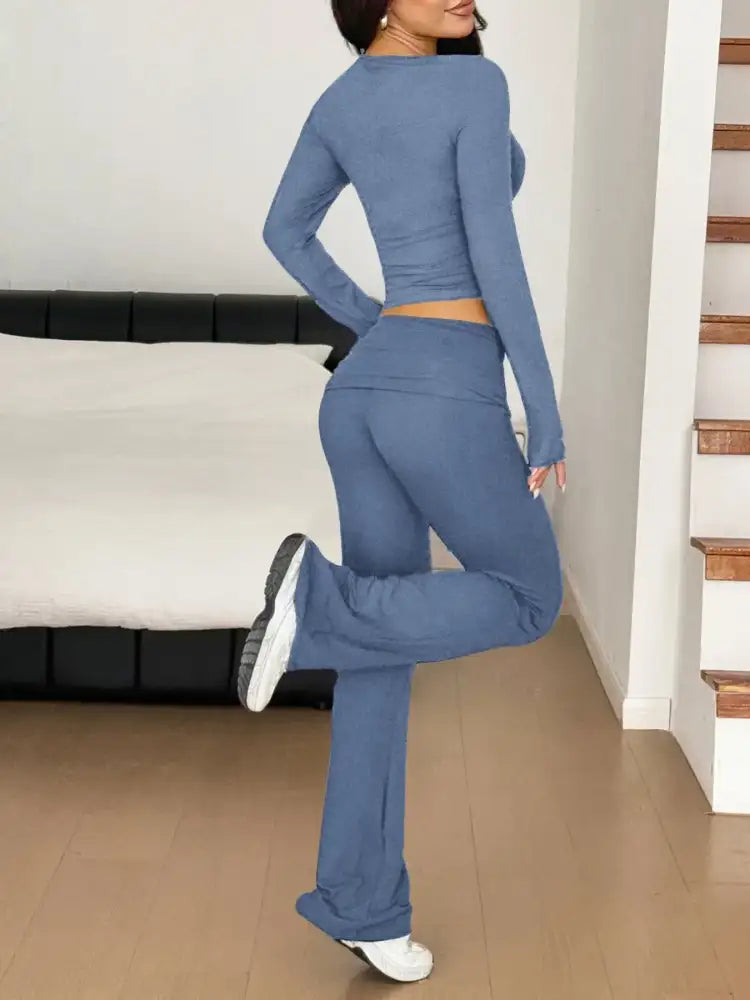 Long Sleeve Crop Top and Bootcut Pants Set