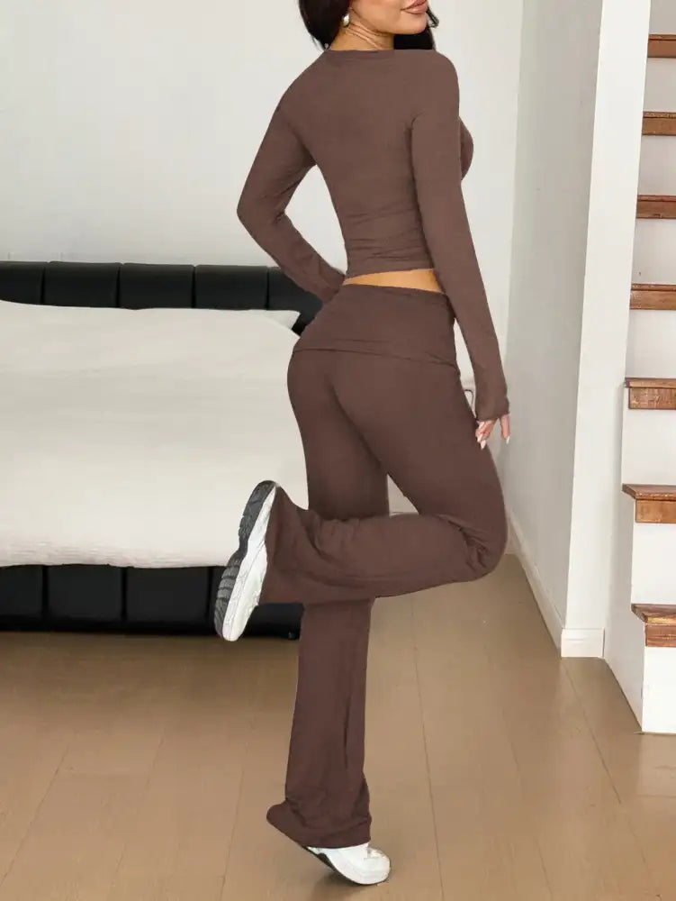 Long Sleeve Crop Top and Bootcut Pants Set
