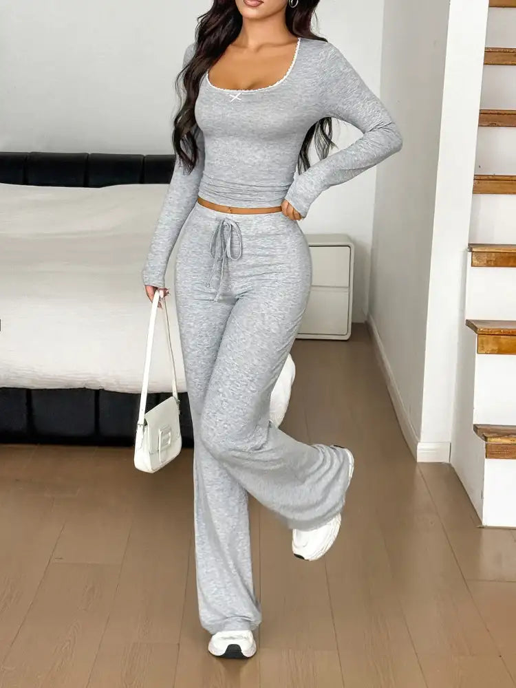 Long Sleeve Crop Top and Pants Set
