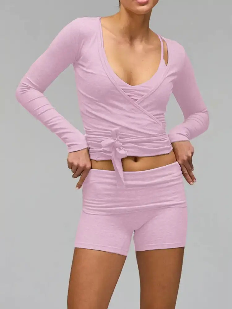 Long Sleeve Fitted T-Shirt and Shorts Set
