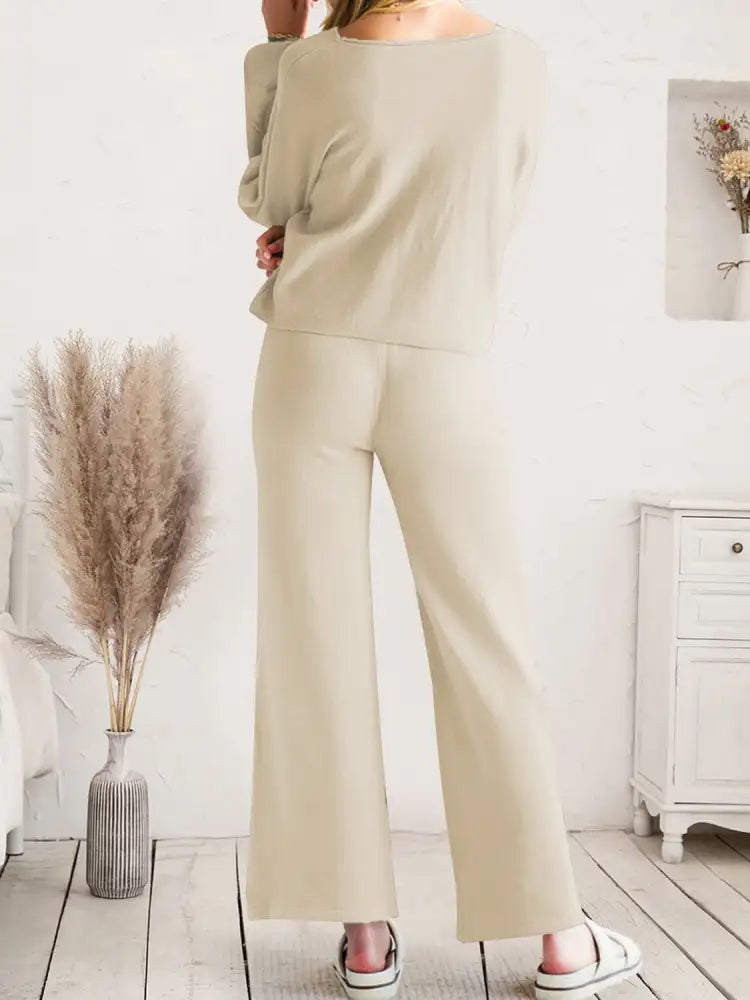 Long Sleeve Lounge Top and Drawstring Pants Set