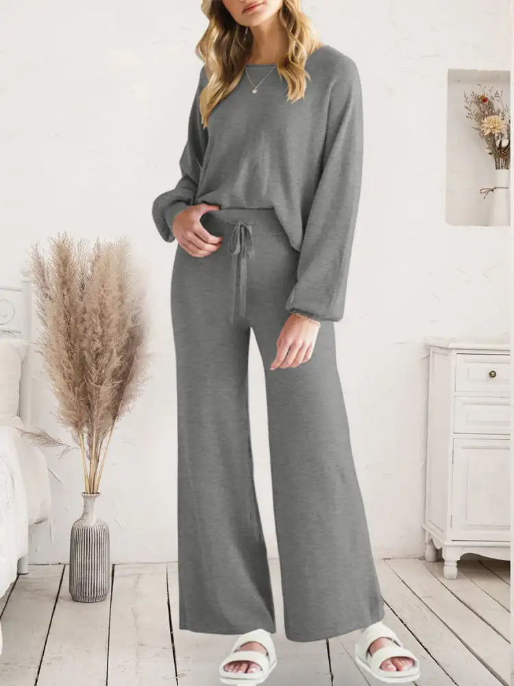 Long Sleeve Lounge Top and Drawstring Pants Set