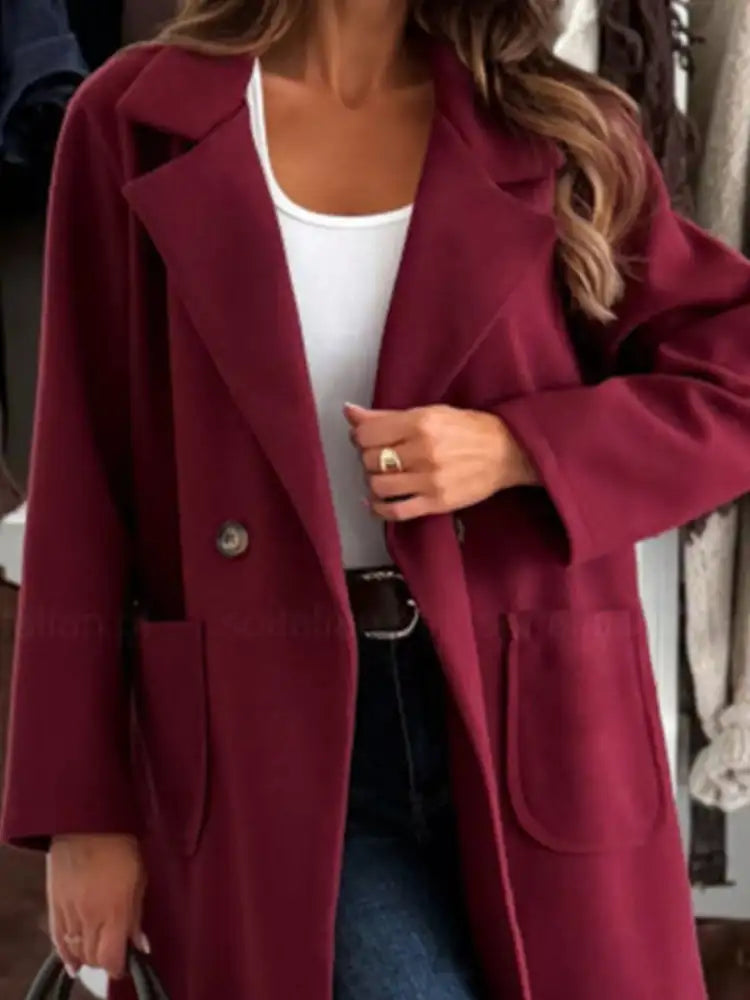 Long-Sleeve Single-Breasted Trench Coat