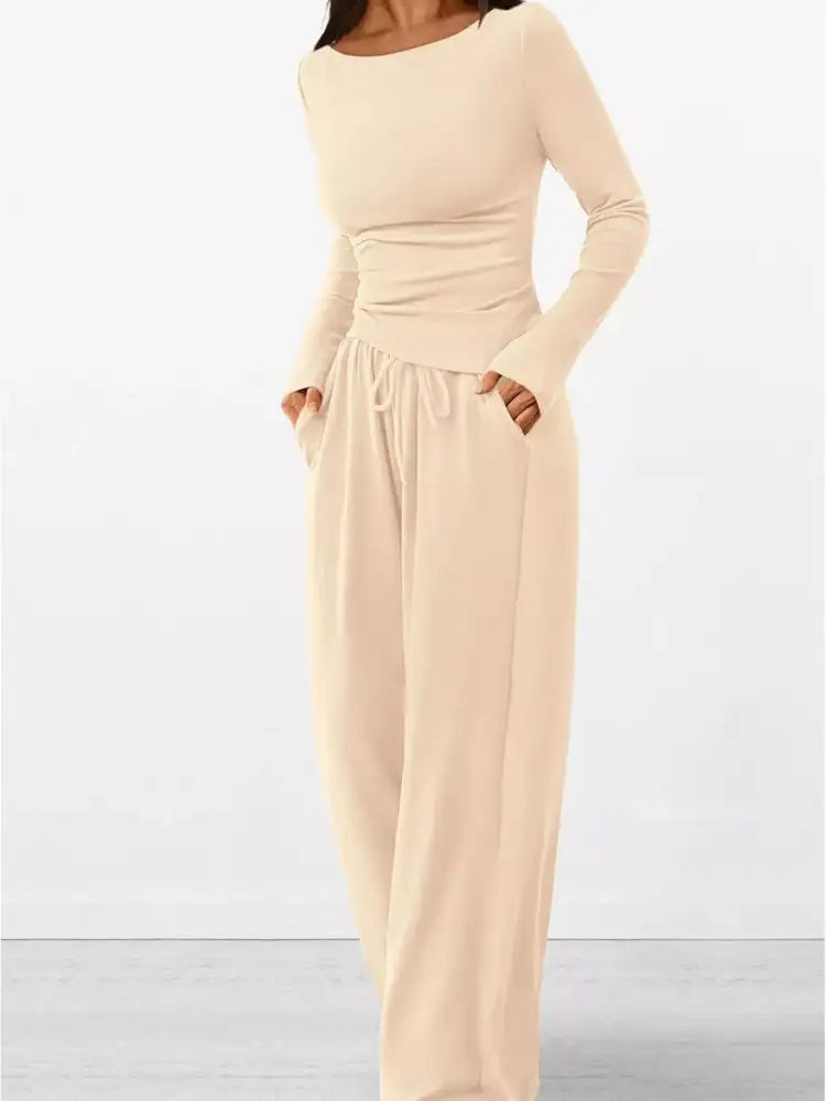 Long Sleeve Top and Wide Leg Pants Set