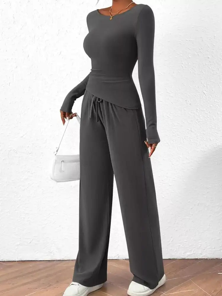 Long Sleeve Top and Wide Leg Pants Set