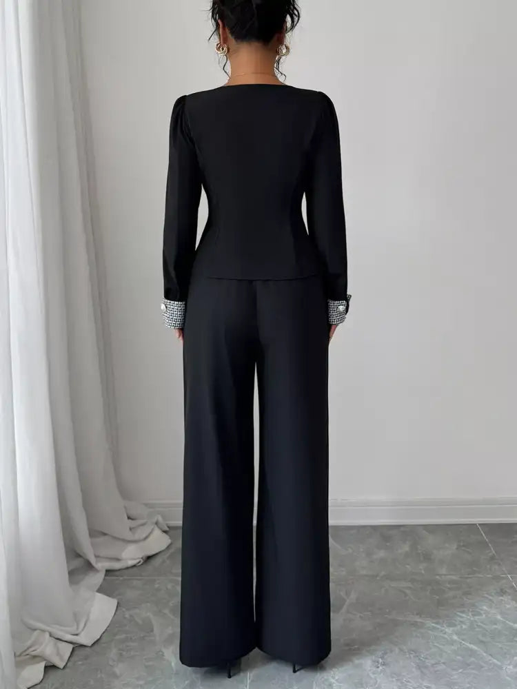 Long Sleeve Top and Wide Leg Pants Set