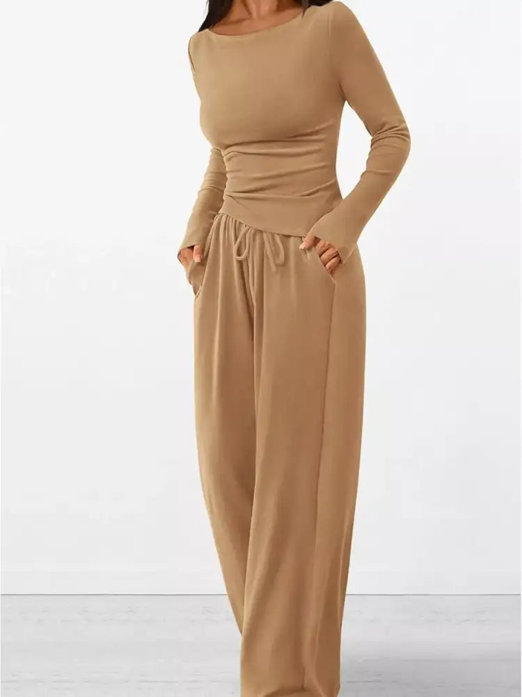 Long Sleeve Top and Wide Leg Pants Set