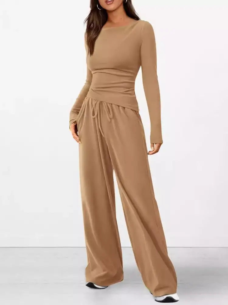 Long Sleeve Top and Wide Leg Pants Set