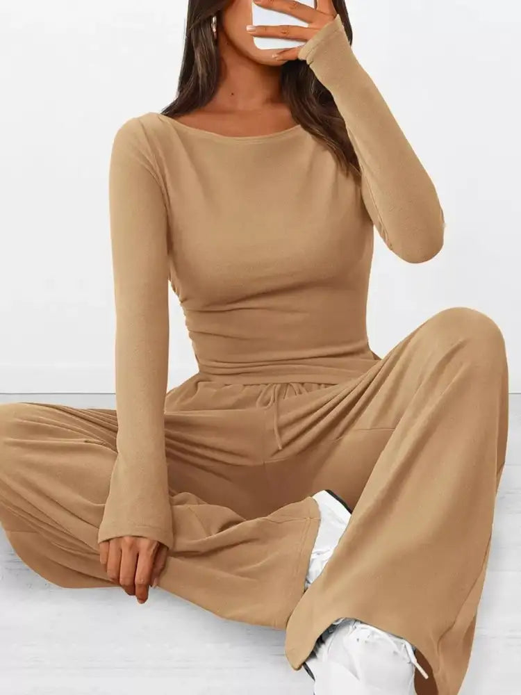 Long Sleeve Top and Wide Leg Pants Set