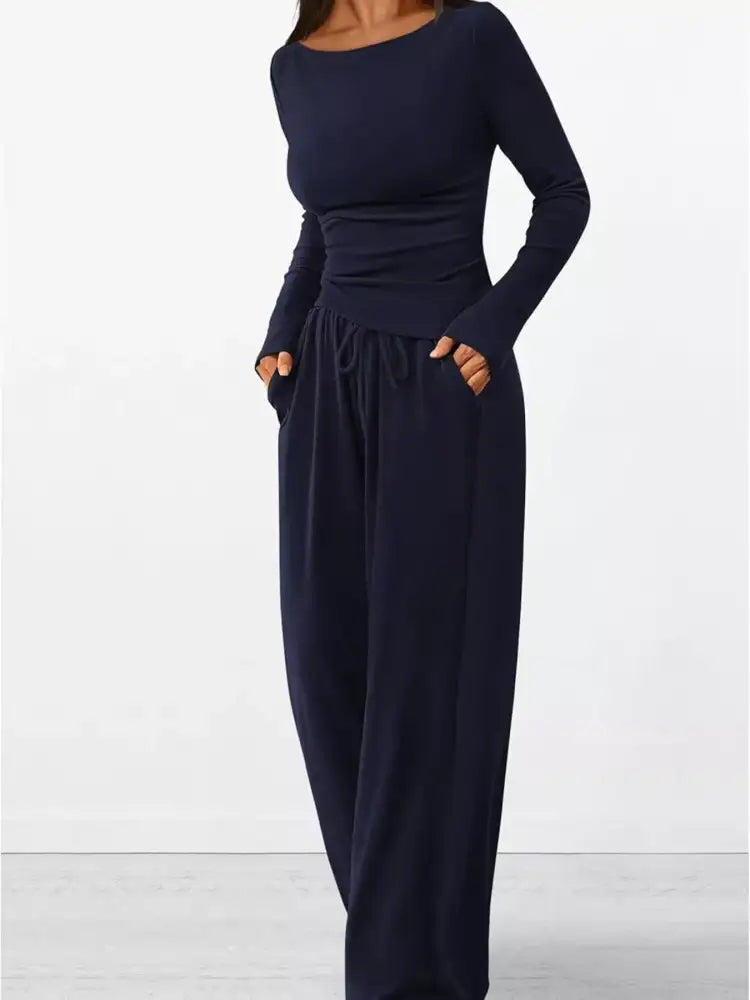Long Sleeve Top and Wide Leg Pants Set