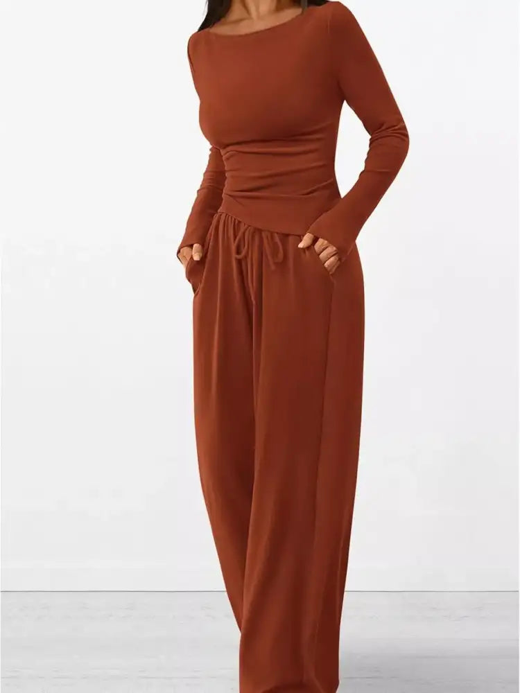 Long Sleeve Top and Wide Leg Pants Set