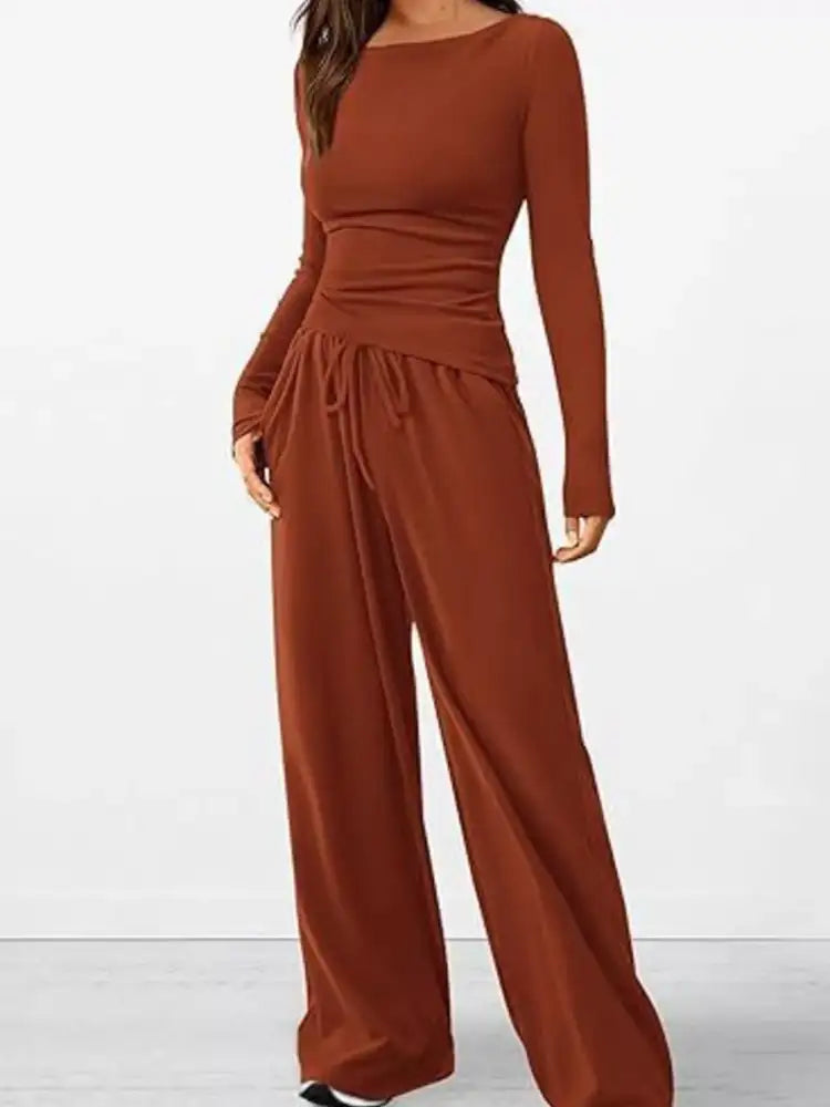 Long Sleeve Top and Wide Leg Pants Set