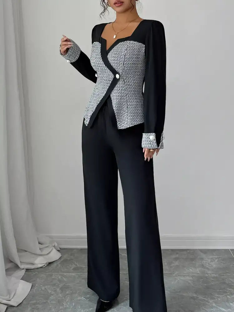 Long Sleeve Top and Wide Leg Pants Set