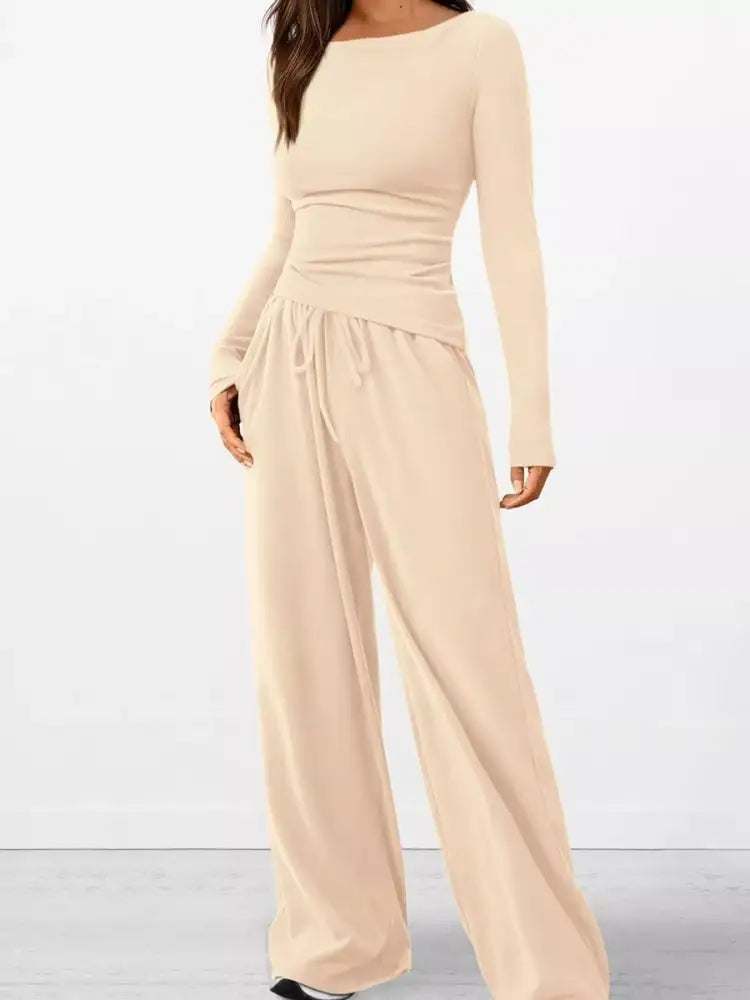 Long Sleeve Top and Wide Leg Pants Set
