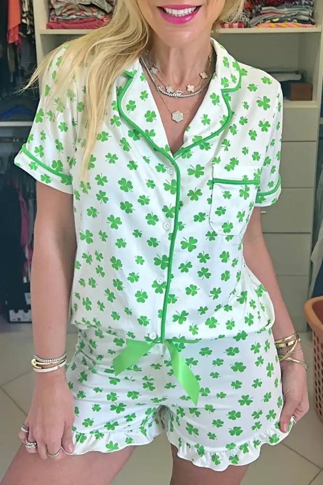 Lucky Clover Shirt and Shorts Lounge Set