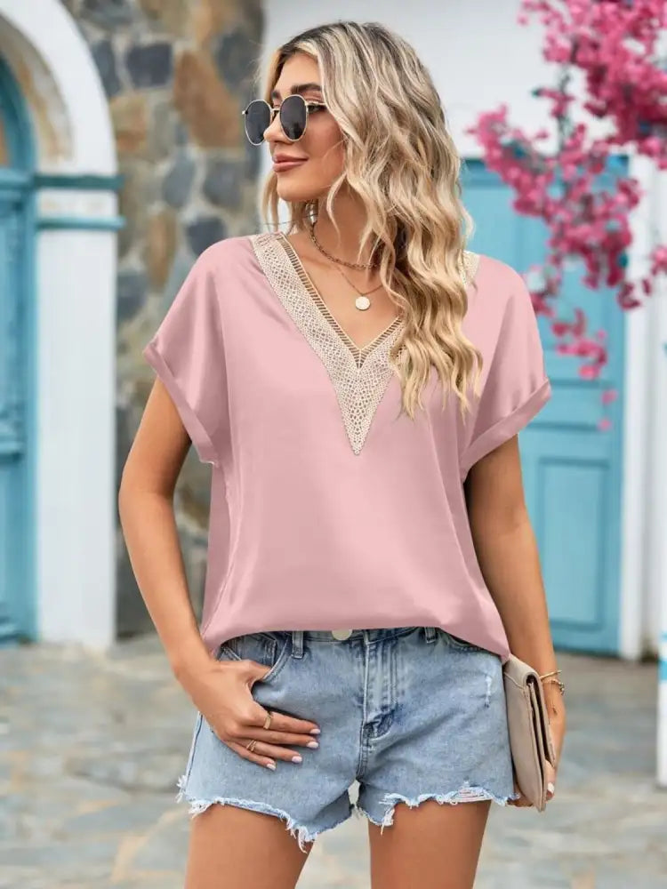 Mandy V-Neck Cuffed Blouse