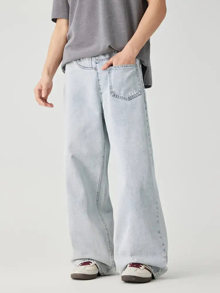 Men’s Asymmetrical Wash Wide Leg Jeans