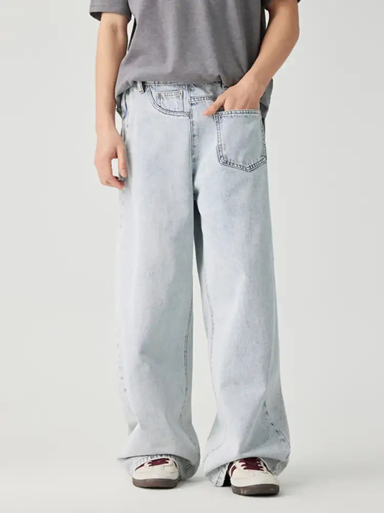 Men’s Asymmetrical Wash Wide Leg Jeans