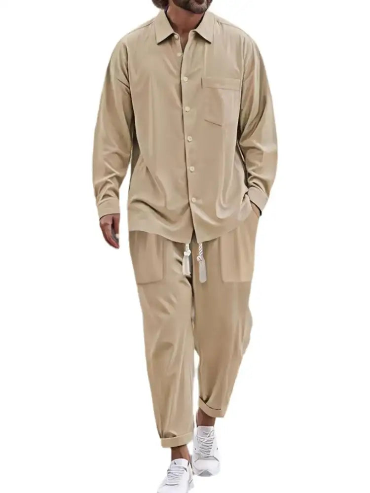 Men’s Button Down Long Sleeve Shirt and Pants Set
