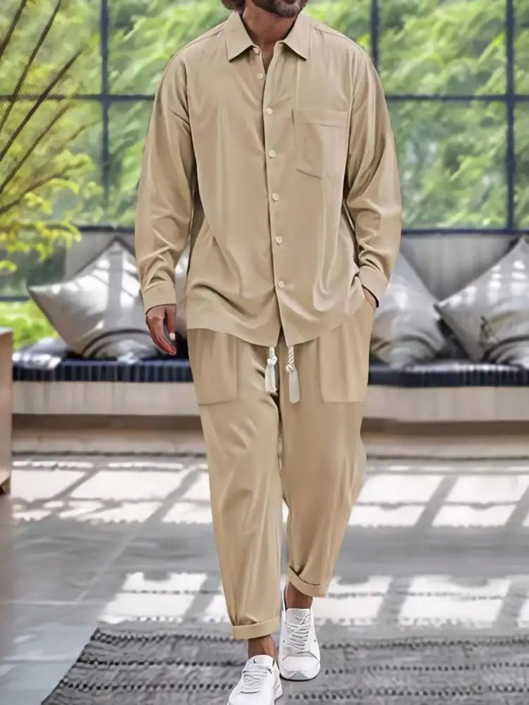 Men’s Button Down Long Sleeve Shirt and Pants Set