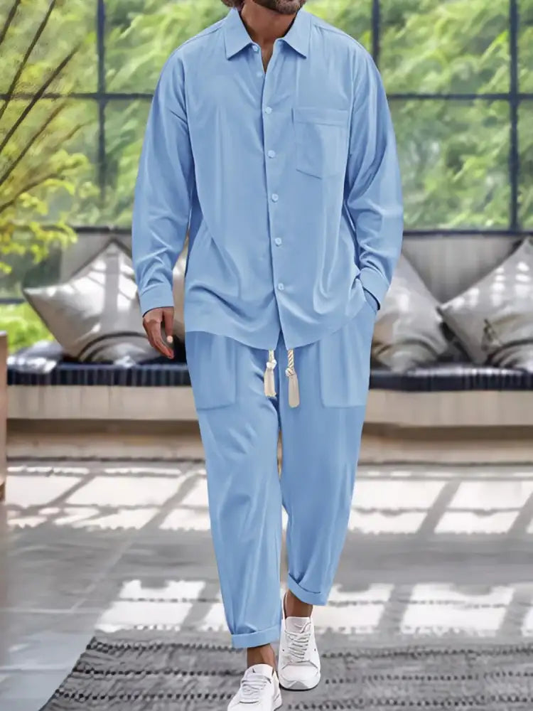 Men’s Button Down Long Sleeve Shirt and Pants Set