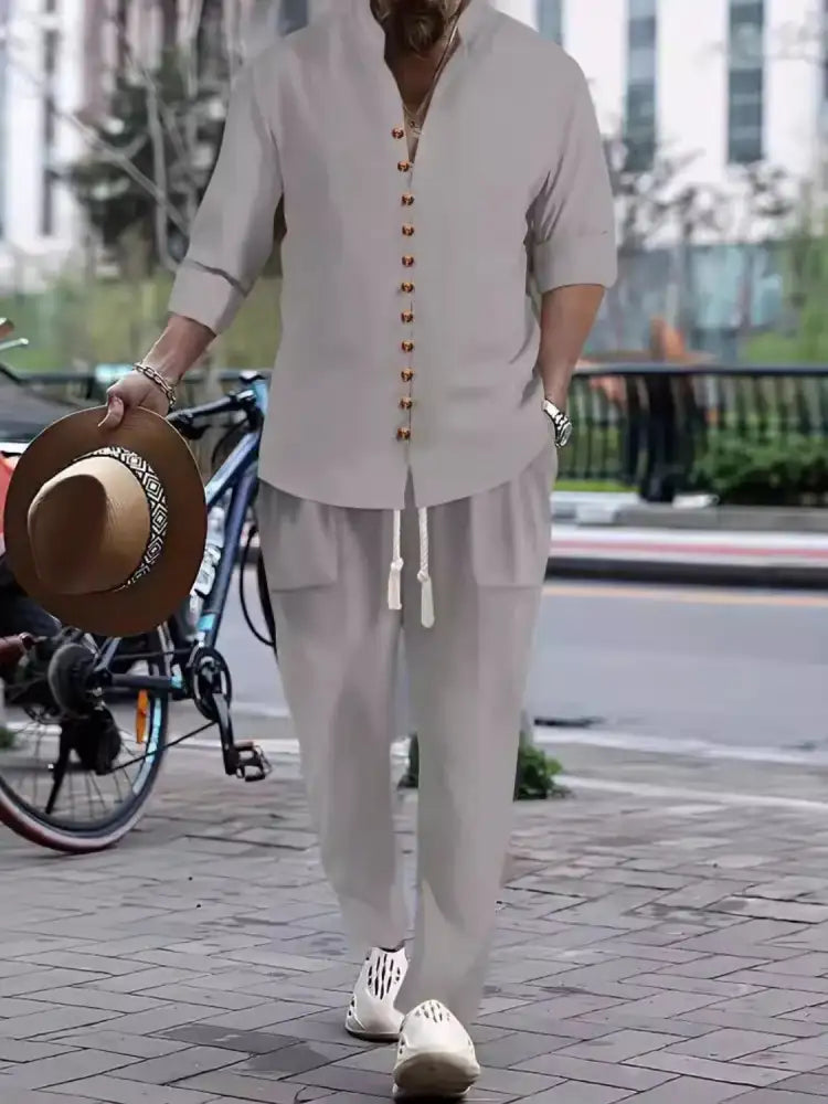 Men’s Button Front Long Sleeve Shirt and Pants Set