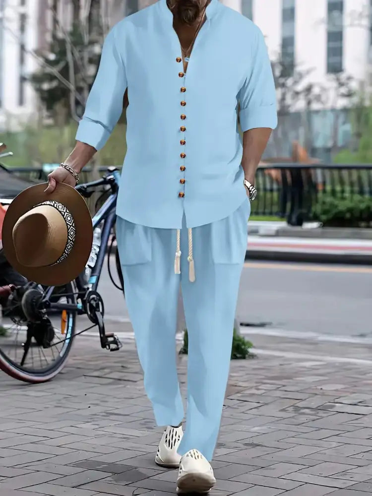 Men’s Button Front Long Sleeve Shirt and Pants Set