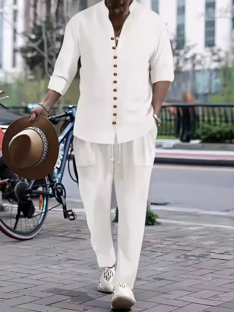 Men’s Button Front Long Sleeve Shirt and Pants Set