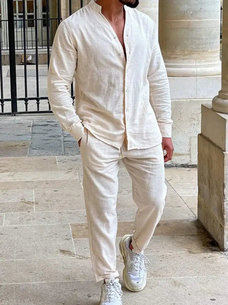 Men’s Button Up Long Sleeve Top and Pants Set